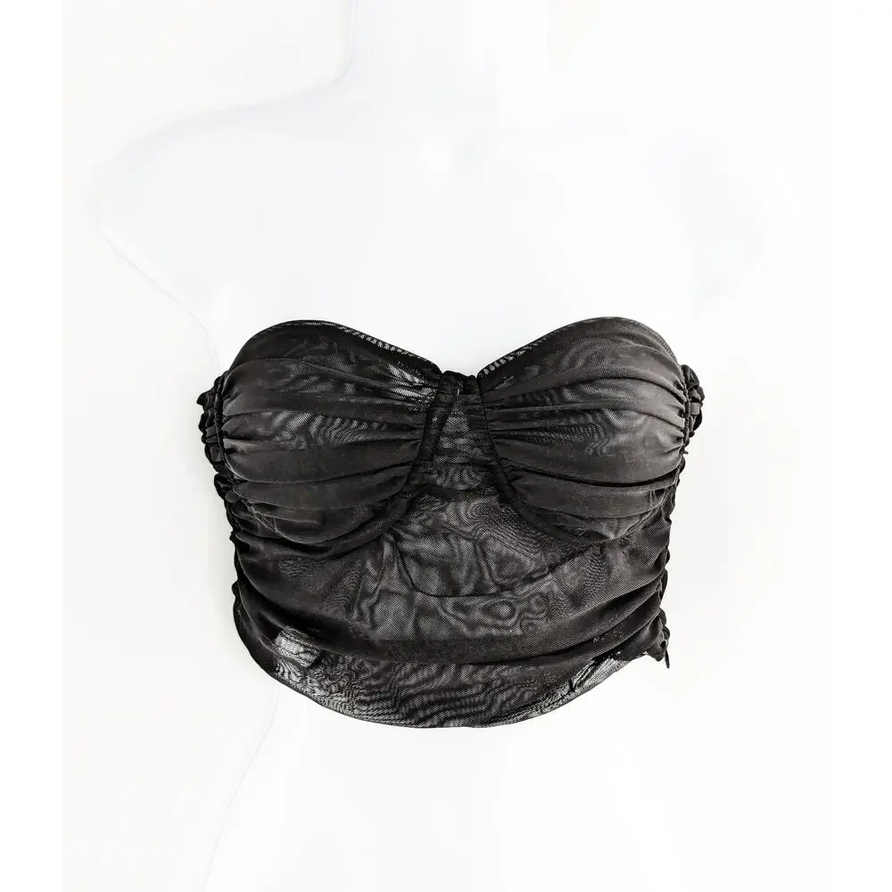 Black Strapless Bustier Corset Tulle Crop Top Nocturne - Picture 4 of 12